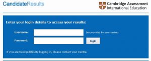 CIE students result login page