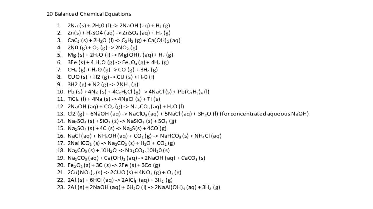 Balancing Chemical Equations With 20 Examples Servantboy